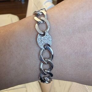 14k white gold diamond Cuban curb link bracelet